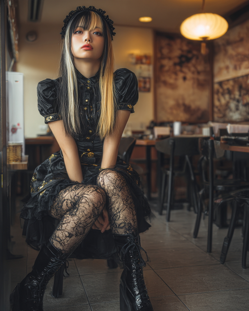 黒いゴシック衣装を身につけた大人の女性