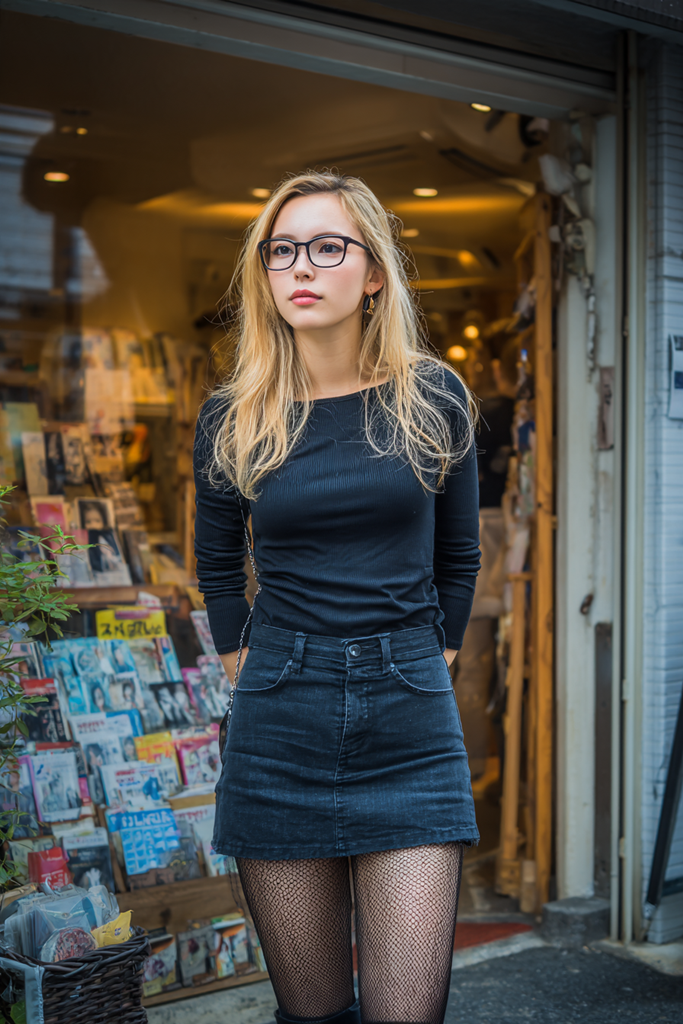 金髪メガネ女性