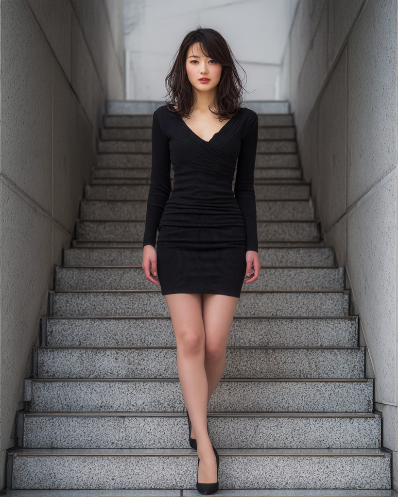 ニットワンピを着た女性