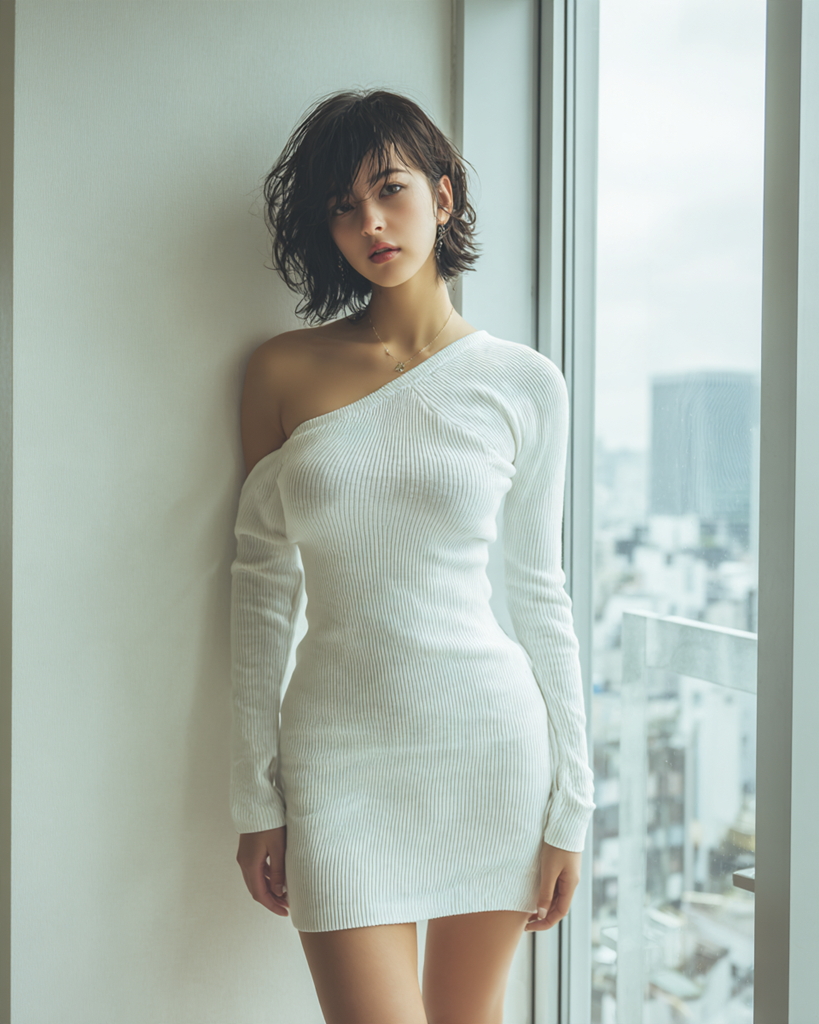 ニットワンピを着た女性