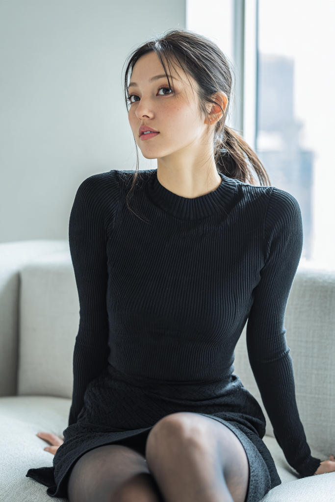 黒ニットの女性