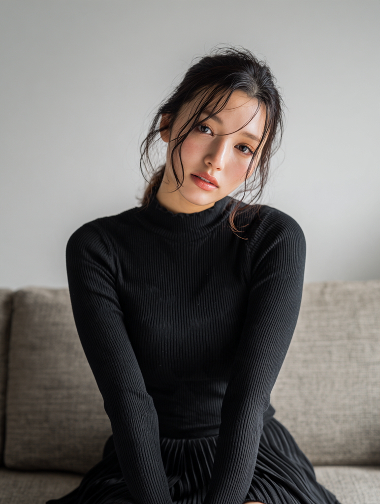 黒ニットの女性