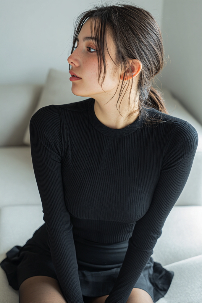 黒ニットの女性